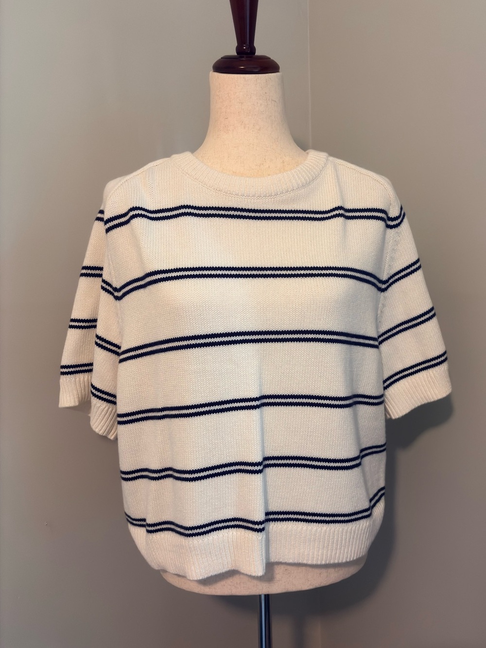 Abercrombie and Fitch Madeline Crew Short-Sleeve Sweater Tee - Navy Stripe